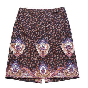 J. Crew Size 4 Pencil Skirt Black Paisley Print Purple Pink Orange Blue